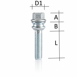 Radschraube M14 x 1,5 L53 Kugel R14 2 Teilig für V.A.G