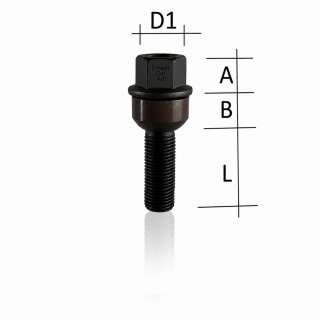 1x Radschraube Schwarz M14 x 1,5 L40 Kugel R14 2 Teilig für Porsche