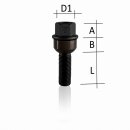 1x Radschraube Schwarz M14 x 1,5 L40 Kugel R14 2 Teilig...