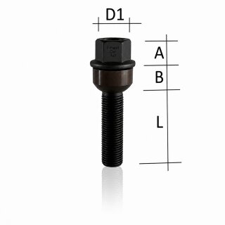 1x Radschraube Schwarz M14 x 1,5 L45 Kugel R14 2 Teilig fÃ¼r Porsche