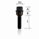 1x Radschraube Schwarz M14 x 1,5 L45 Kugel R14 2 Teilig...